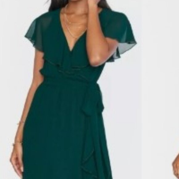 Show Me Your MuMu Jessie Ruffle Chiffon Bridesmaid Dress Emerald M 🆕⌚📦🏃💨🚚 - Picture 4 of 15
